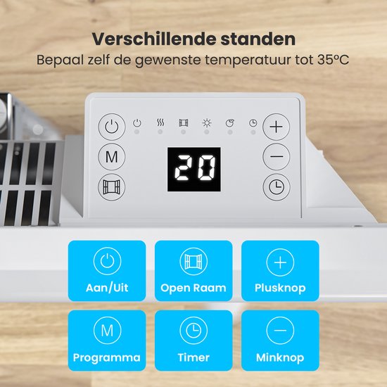 Convecteur électrique - 1000W - Chauffage électrique - 3 niveaux - Panneau métallique - Roues - Blanc
