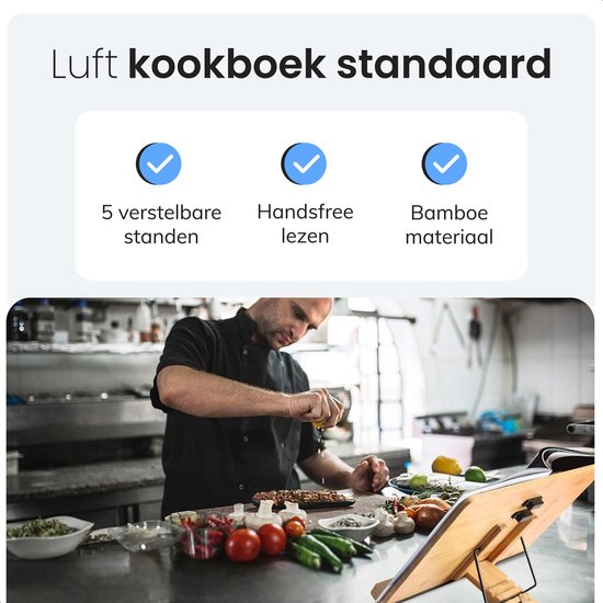 Support pour livres de cuisine et tablettes - Réglable avec pinces - Livres - Support - Stand - Rack - Support - Livres - Supports - Métal - Bois - Bambou - Lire - Rack - Luft