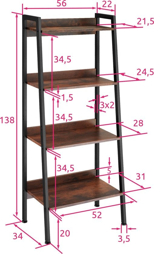tectake - Etagère murale, échelle, bibliothèque - Chatham industrial dark brown - 404702