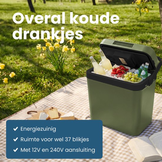 Auronic Coolbox électrique 12V et 230V - 25L - Réfrigérateur de camping - Voiture - Refroidissement et chauffage - Frigobox - Vert