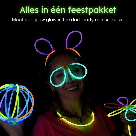 Partizzle 300 pièces bâtons phosphorescents - Extra épais - Connecteurs de bâtons phosphorescents inclus - Bâtons de rupture - Articles de carnaval néon - Décorations d'anniversaires et de fêtes de fin d'année - 7 couleurs
