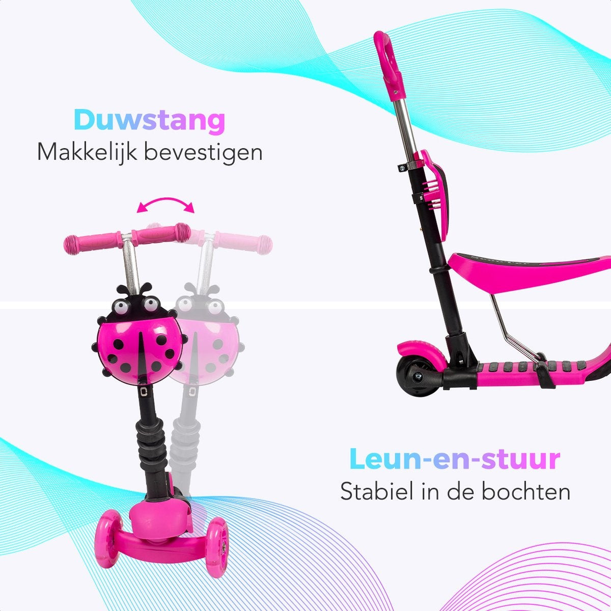 Trottinette enfant LifeGoods - 3 roues lumineuses - 3 -8 ans - Garçons/Filles - Rose