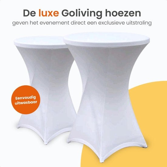 Goliving Bartable Table - Housse de table incluse - Jupe de table - Pliable - Table de fête robuste - Pour l'intérieur et l'extérieur - Capacité 50kg - Ø80 x 110 cm - 8,5 kg - Blanc