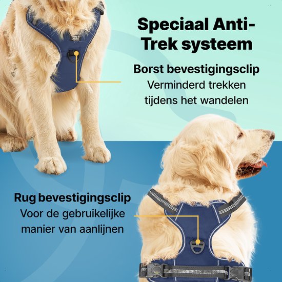 Harnais pour chien Jake et Jacky - Harnais anti-traction - Harnais pour chien - Harnais Y pour chien - Réfléchissant - Bleu - Taille XL