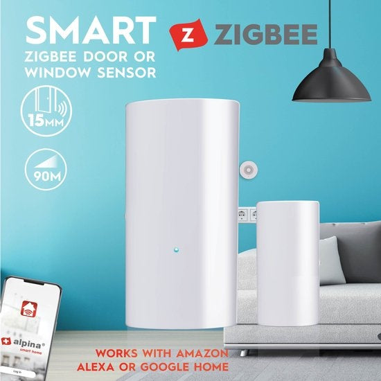 alpina Smart Home Motion Sensor - Détecteur de porte et de fenêtre - Détecteur de mouvement - Portée de 90 mètres - Blanc