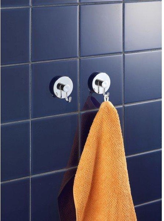 WENKO Vacuum-Loc Crochets pour serviettes, lot de 2, chrome - Crochet mural - Porte-serviettes - Crochets pour serviettes - Fixation sans perçage
