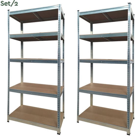 BRASQ Rack Cabinet - Set of 2 - Metal Storage Rack - pantry - wall cabinet - Warehouse Rack 180x90x40 - 5 layers - 175 KG per shelf - max 875 KG
