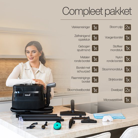 Nettoyeur de tapis GoScrub® 3-en-1 PRO avec raclette – Nettoyeur à vapeur et détachant pour canapés et tapis – Vapeur à 100 °C – Nettoyeur de canapés – Nettoyeur de meubles – Nettoyeur de fauteuils