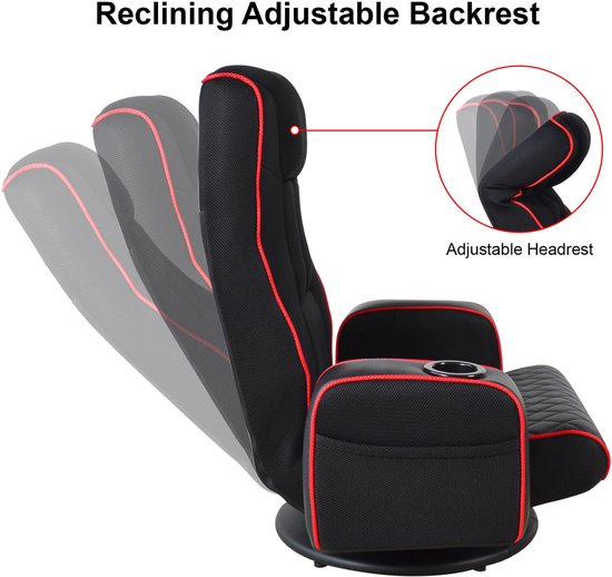 VDD Gaming - Fauteuil de gaming - Fauteuil au sol - Fauteuil de gaming noir/rouge - Fauteuil au sol réglable