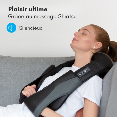 Auronic Coussin de Massage Shiatsu - Appareil électrique - Cou et épaules - Fonction chaleur avec infrarouge - Noir