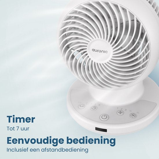 Ventilateur de table Auronic - Mini-ventilateur - Avec télécommande et minuterie - Oscillation automatique à 85° - Portée de 9 mètres - Blanc