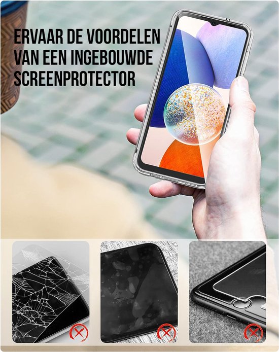 Coque Podec 2-en-1 avec protection d'écran, compatible avec le Samsung Galaxy A14. Coque de téléphone transparente - Coque antichoc