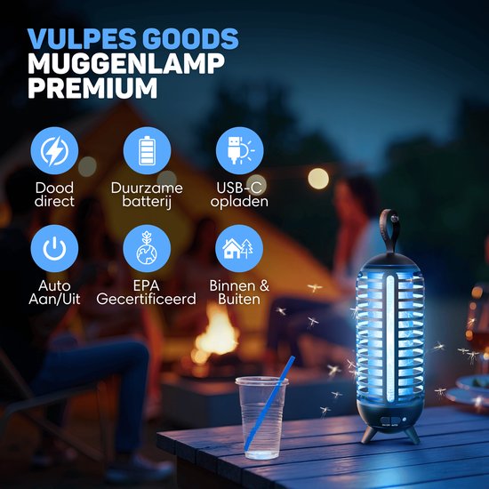 Vulpes Goods® Repellent - Mosquito lamp Rechargeable - Electric Insect Killer - Fly lamp - Insect lamp - UV mode & Night light - Suspendable - Waterproof - Incl. collection tray & cleaning brush