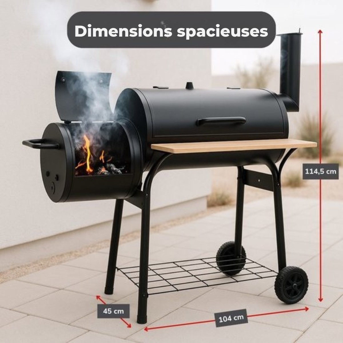 alpina Smoker Barbecue - BBQ Smoker - avec fumoir séparé - cheminée réglable - 104 x 58 x 114 cm - noir