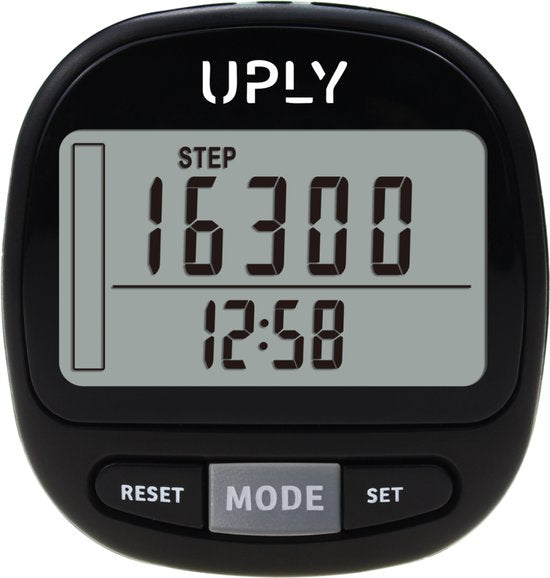 Uply Podomètre avec clip et sangle de transport - Capteur 3D - Podomètre de poche - Pile incluse - Noir
