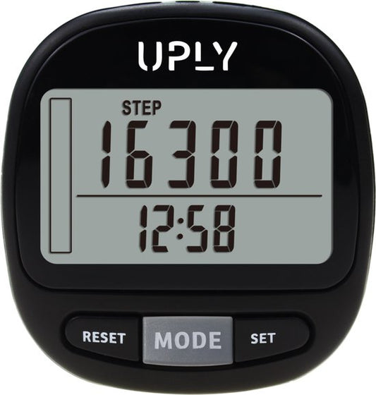Uply Podomètre avec clip et sangle de transport - Capteur 3D - Podomètre de poche - Pile incluse - Noir