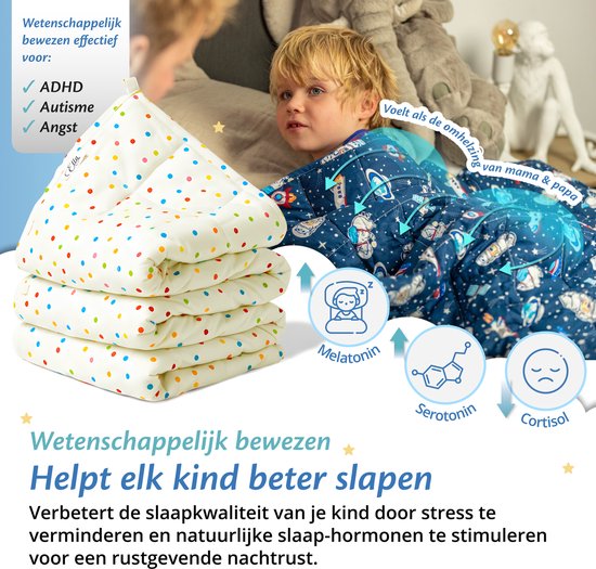 Couverture pondérée Ella Enfant 3.2kg - Couverture pondérée en coton OEKO-TEX 100 x 150cm - Couverture pondérée Dots