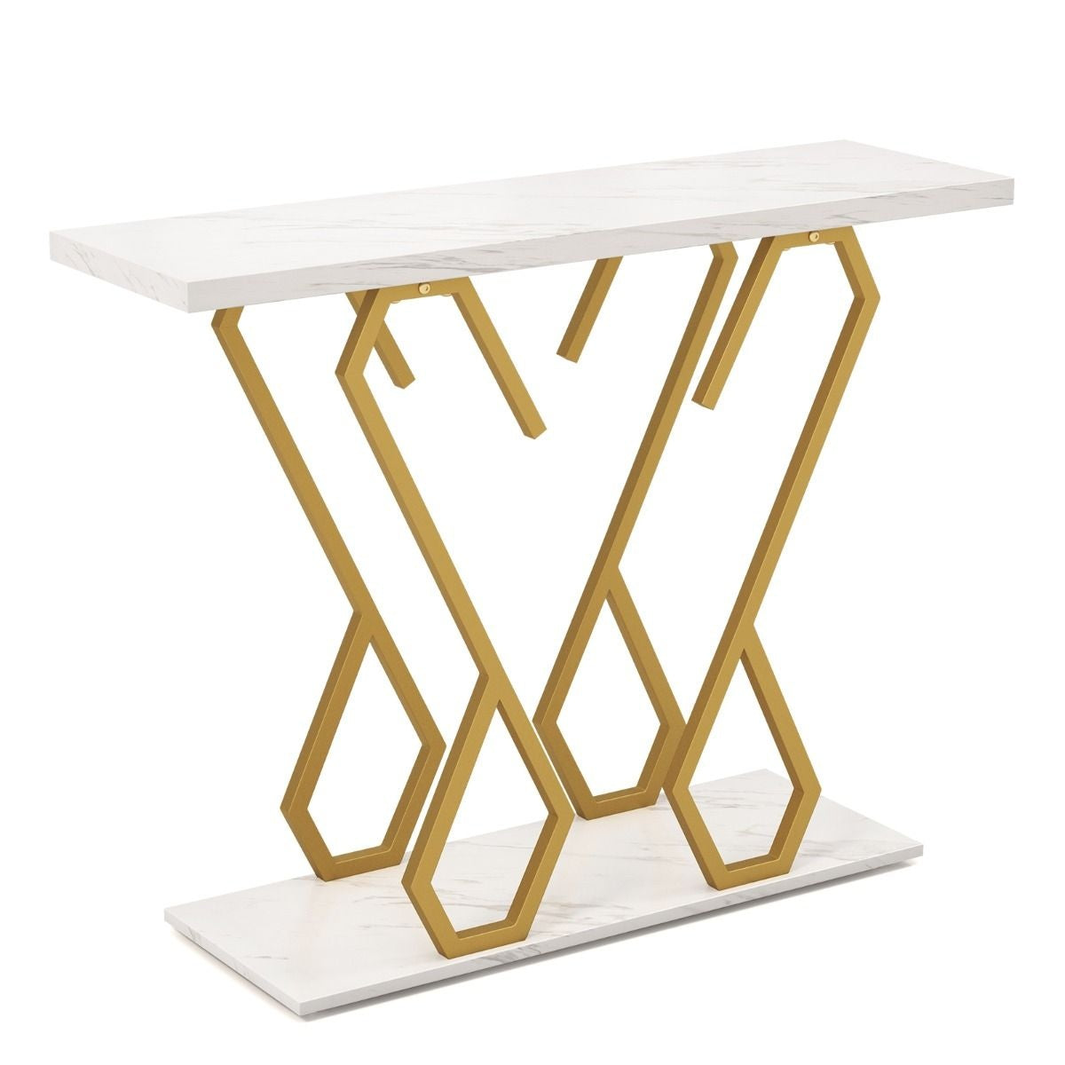 Table d'appoint Coast - aspect marbre - 100 x 30 x 79 cm - blanc/or