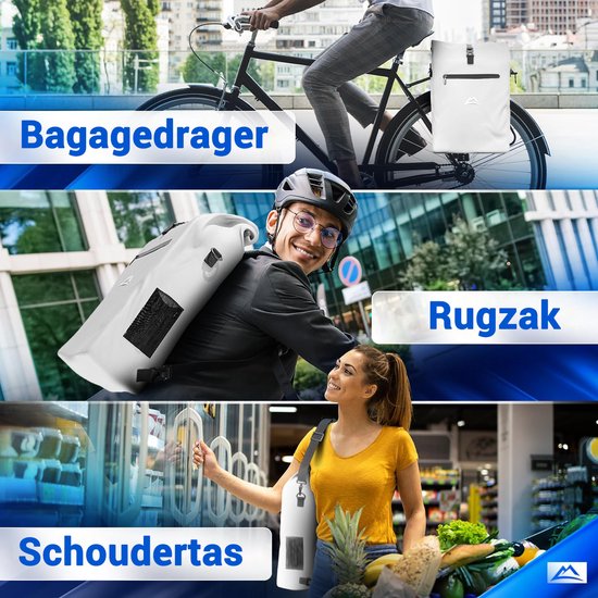 Nextcover 3in1 Bicycle Bag Single for Carrier [PVC free] | Waterproof Bicycle Bag, Backpack and Shoulder Bag 25L | Ideal for Laptop and Weekly Purchases | Bicycle Bag Single | Bicycle Bags