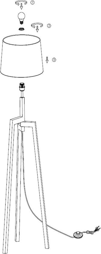 Lampadaire Sabi 3408BE - Lampe en bois sans abat-jour avec douille E27, hauteur 144 cm, réglable en hauteur - Mexlite