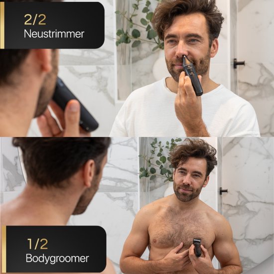 Wellshave 2 in 1 Bodygroomer Men - Tondeuse Multi pour le corps et la barbe - Tondeuse poils pubiens homme - Tondeuse corps homme - Tondeuse nez - Dual Groomer