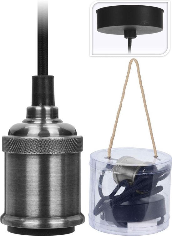 Lampe suspendue - Suspension par cordon - Argent - Raccord E27