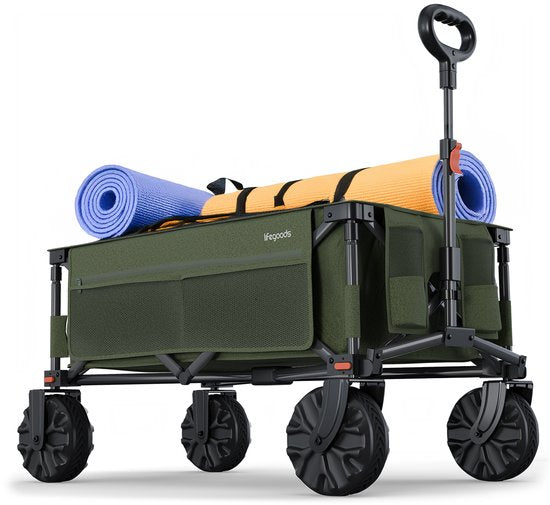 LifeGoods Wagon - Pliable - 100KG - 135L - Roues amovibles - Housse de protection - Vert