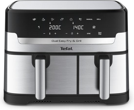 Tefal Dual Easy Fry & Grill EY905D - Friteuse à air chaud XXL - Acier inoxydable - 2 700 W - 8,3 L