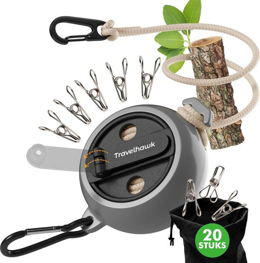 Travelhawk corde à linge rétractable - extensible - cordes à linge - corde à linge roulante - corde à linge 10 mètres - corde à linge rétractable - corde à linge camping - corde à linge