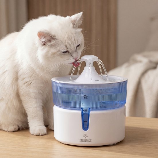 Abreuvoir Princess pour chat - 2 litres – Filtration à 4 niveaux – Silencieux (30 dB) – Sans BPA – Pompe sans fil – Filtre inclus - Chats et chiens - Facile à nettoyer - 620010