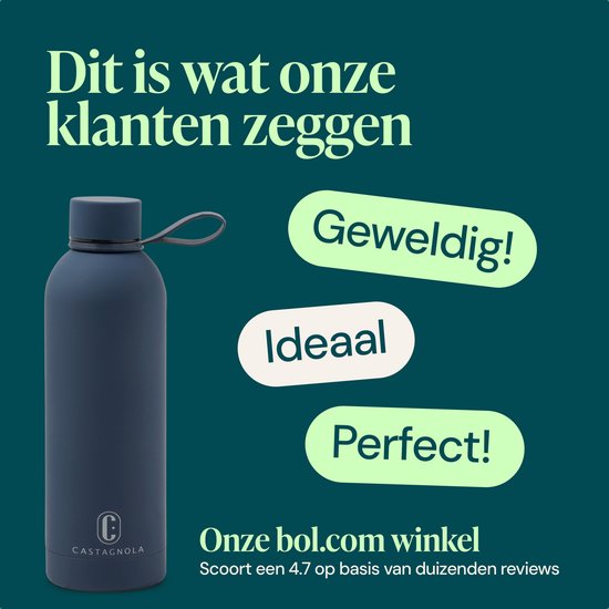 Bouteille d'eau Castagnola - Bouteille à boire en acier inoxydable 500 ML - Thermos en acier - Bouteilles à boire pour adultes - Double paroi - Bleu foncé