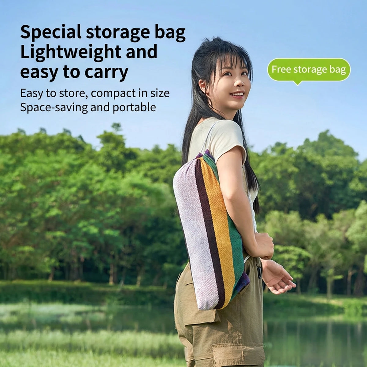 ochama x J.ZAO Hamac double de camping 200 × 150 cm - Rainbow - Capacité de charge de 150 kg - Barres d'écartement en bois - 2 sangles incluses