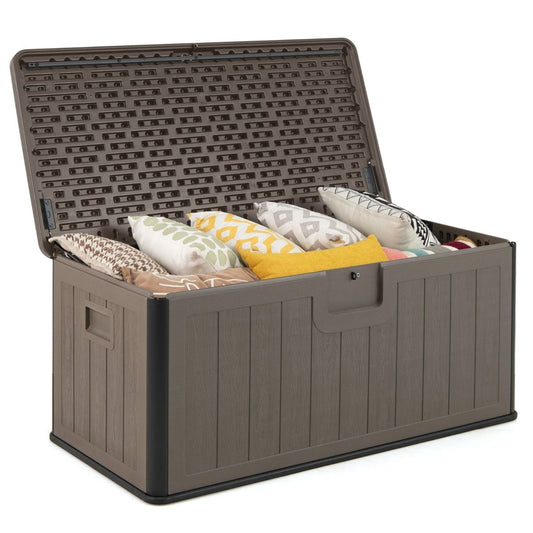 coast Garden Box 378 L - 130x64x59 cm - Boîte à coussins imperméable avec couvercle verrouillable - Marron