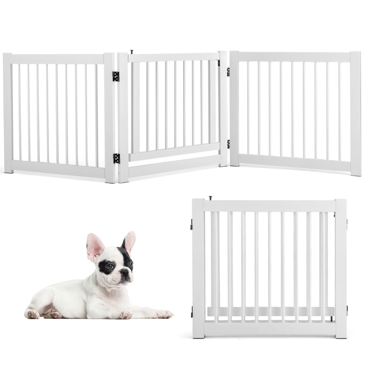 Barrière pliable pour chien Coast - 3 éléments - Bois de pin - Blanc - 61 cm de haut