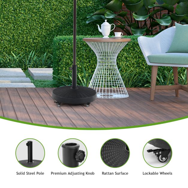Pied de parasol à roulettes Coast Black - 23 kg, Ø52 cm, Hauteur 43.5 cm - Convient aux tiges de parasol de 38/48 mm