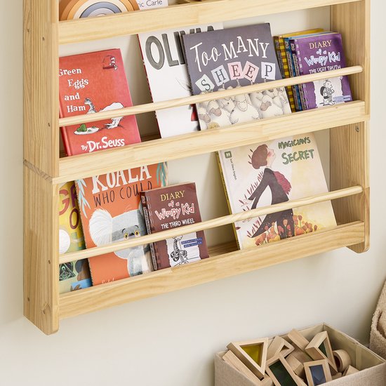 SoBuy KMB08-N Bibliothèque pour enfants, 4 niveaux, meubles, rangement, jouets, bibliothèque, meuble de rangement, étagère, chambre, nature, 80 x 12 x 118 cm