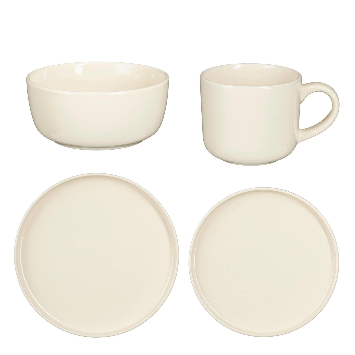 Mica Decorations Service de vaisselle Ozzu blanc - 16 pièces - Vaisselle en pierre intemporelle pour 4 personnes - Passe au micro-ondes