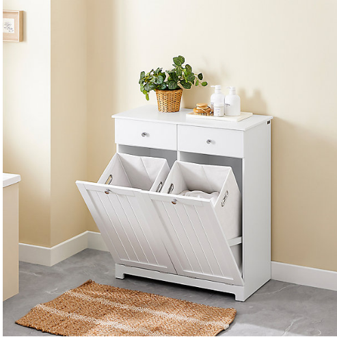 Armoire à linge SoBuy avec 2 sacs à linge et 2 tiroirs - 78 x 38,5 x 90,5 cm - Blanc
