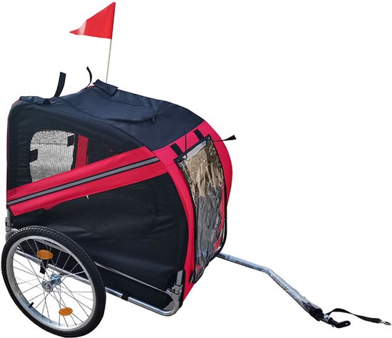 BRASQ Remorque vélo pour chien - Rouge/Noir - Jusqu'à 40kg - Pliable avec réflecteurs