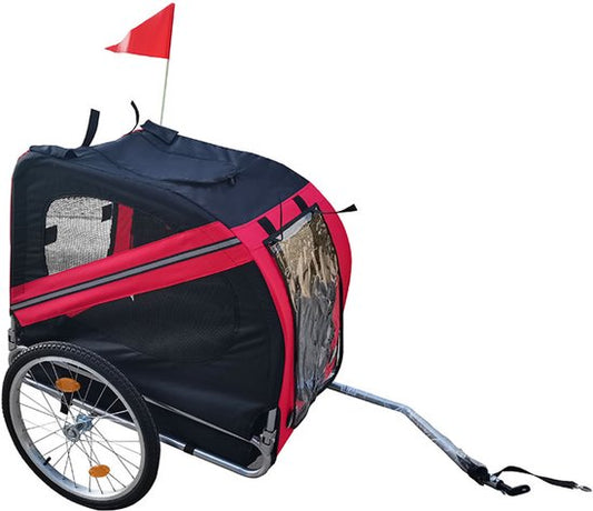 BRASQ Remorque vélo pour chien - Rouge/Noir - Jusqu'à 40kg - Pliable avec réflecteurs