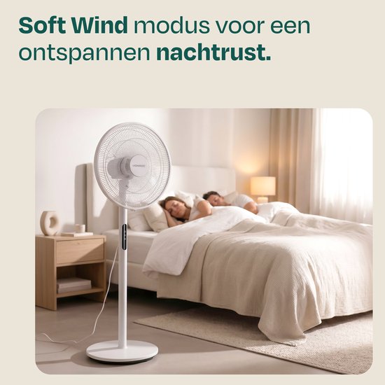 Ventilateur de sol VONROC - Ø 45,5 cm - 4 vitesses et mode veille – minuterie - réglable sur 3 hauteurs - télécommande incluse - blanc