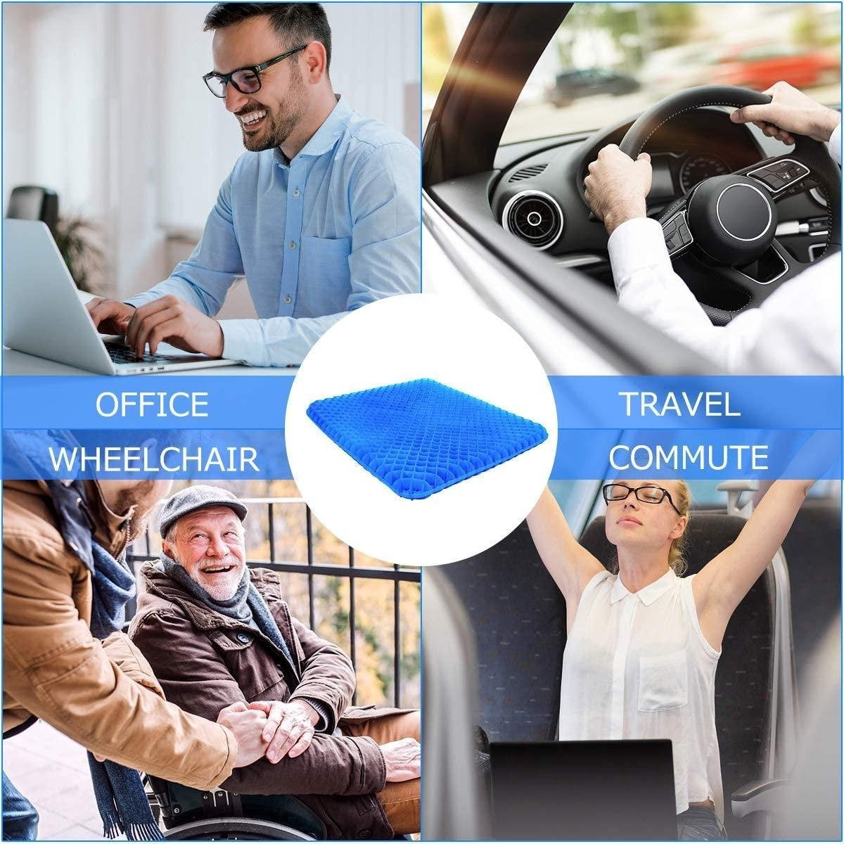 Fuegobird Gel Pillow - Coussin ergonomique - Coussin de siège orthopédique - Structure alvéolaire double couche - Avec housse de coussin - Bleu