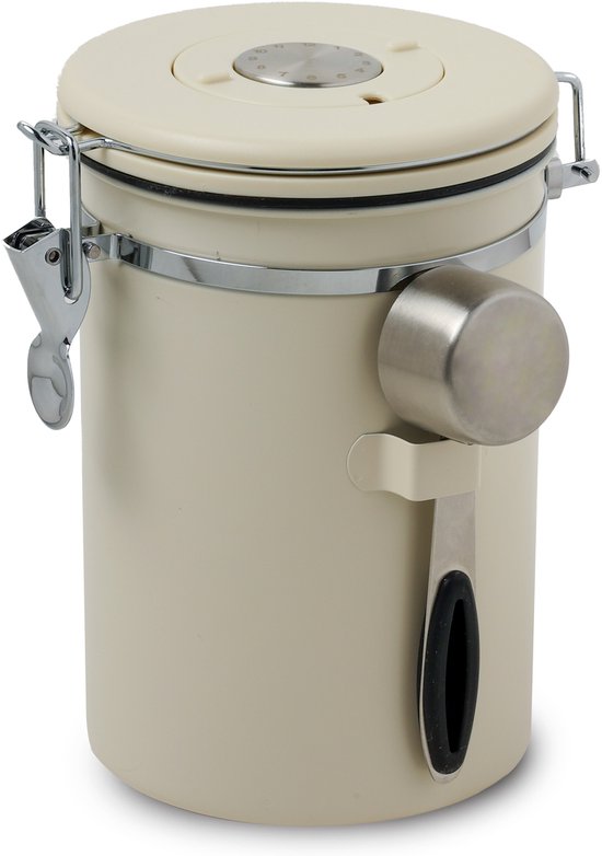Boîte de conservation pour café Castagnola – 1,8 litre / 600 g – Boîte hermétique pour café avec évacuation de CO₂ et suivi de la date – Acier inoxydable – Blanc cassé