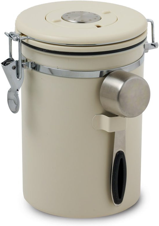 Boîte de conservation pour café Castagnola – 1,8 litre / 600 g – Boîte hermétique pour café avec évacuation de CO₂ et suivi de la date – Acier inoxydable – Blanc cassé