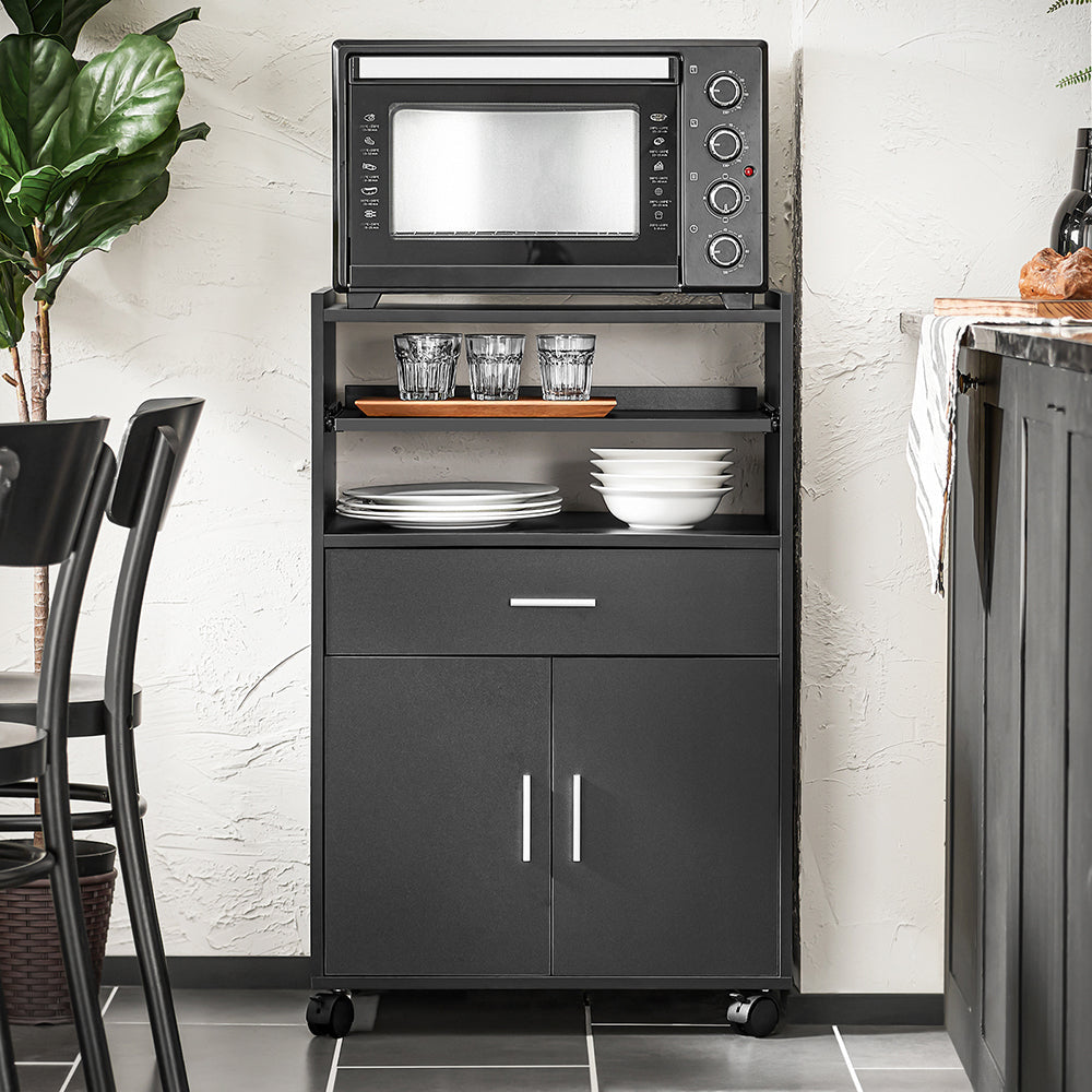 SoBuy Chariot de cuisine à roulettes - Max. 60 kg - 2 Armoires - 59 x 92 x 40 cm - Noir