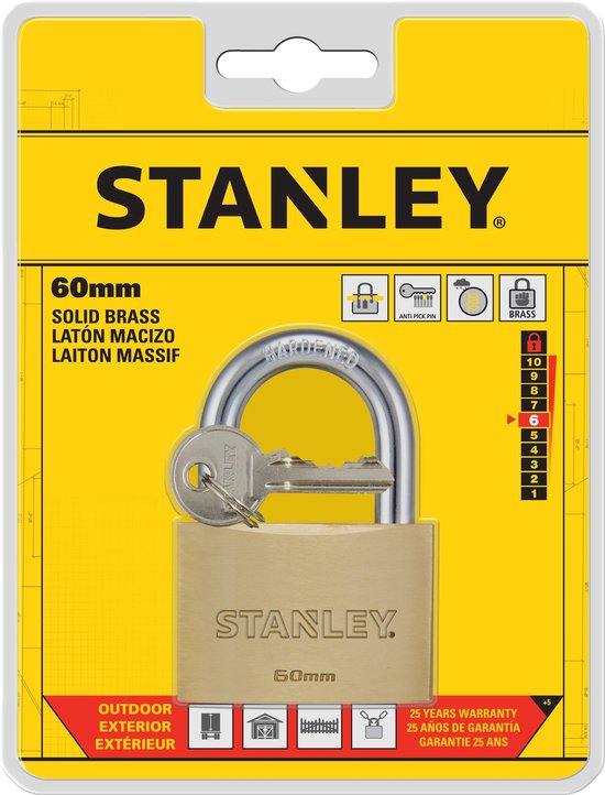 Cadenas Stanley - 60 MM - 2 clés - Laiton massif