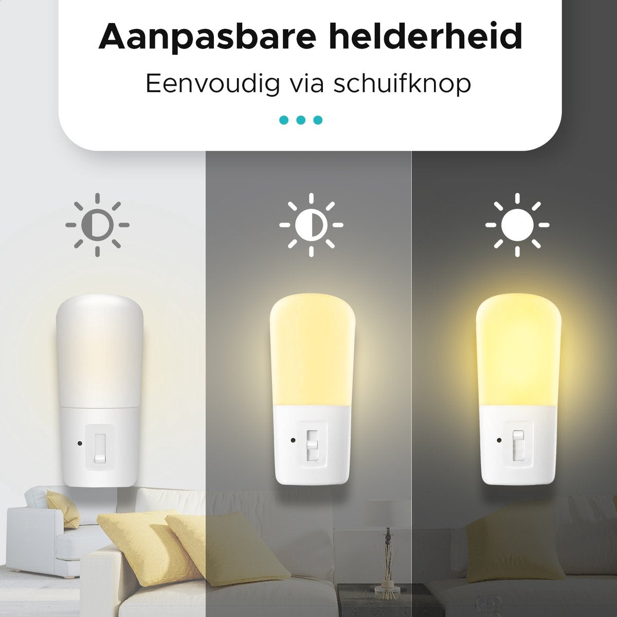 Qumax LED Night Light Socket 2 pcs - Veilleuse dimmable avec capteur - Veilleuse de chambre de bébé - Capteur jour et nuit - Enfants et bébés - Blanc