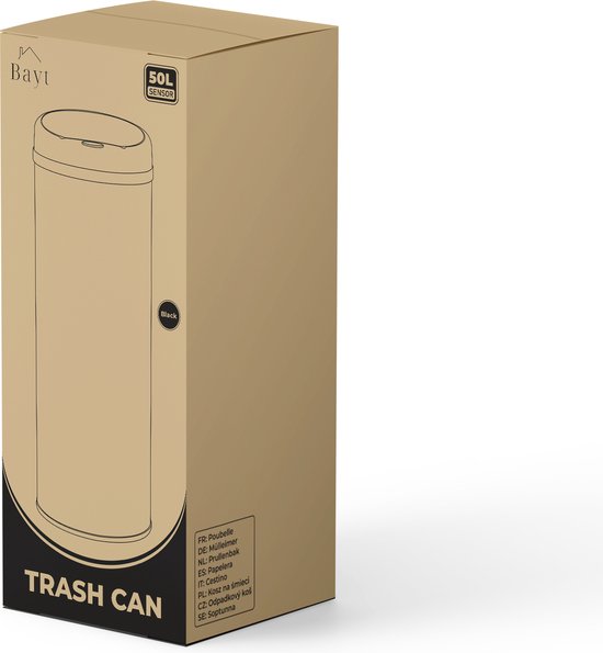 Bayt Trash can - Trash can 50 Liter - Trash with Sensor - Garbage can - Garbage can - Waste bin - Black