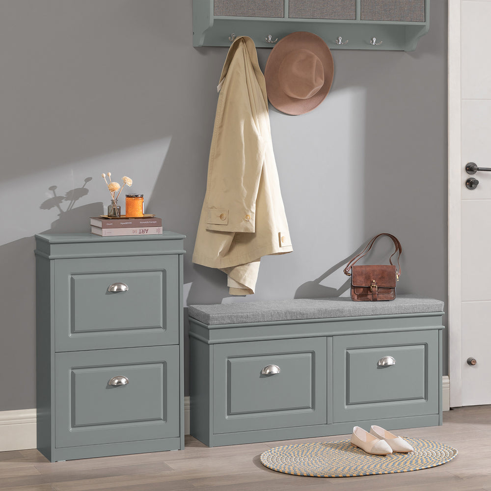 SoBuy FSR78-HG Armoire à chaussures avec 2 abattants Rack à chaussures Shoe Tipper Schuhkipper With 4 Shelves G GreyHT Approx : 54x82x24cm