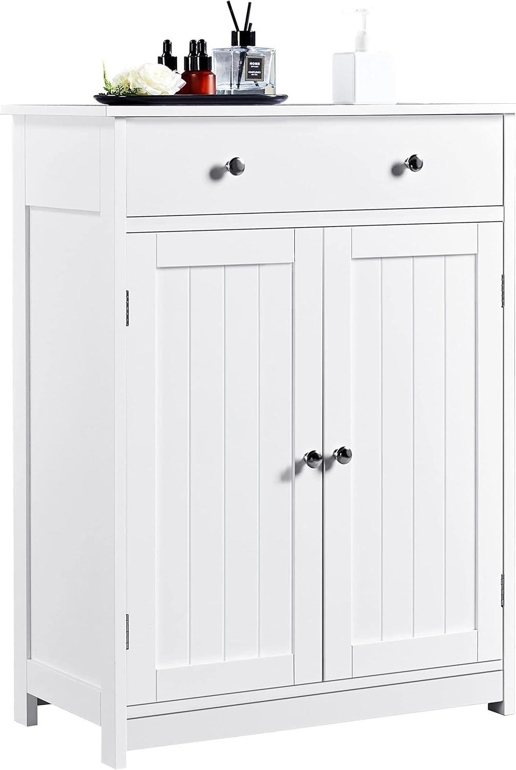 Armoire de salle de bain Yaheetech 60 x 30 x 80 cm - Blanche - 2 portes - Grand tiroir - Étagères réglables